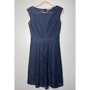 Calvin Klein Navy Blue Floral Lace Fit and Flare Sleeveless Cocktail Dress 4